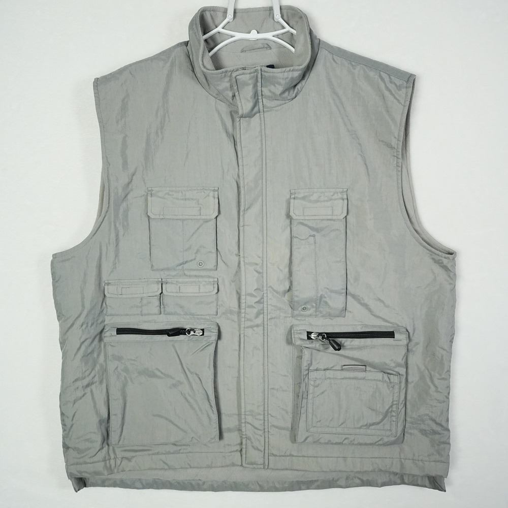 GAP Men's‎ Utility Vest Gray XL Full Zip Pockets Fleece Lined Outdoor